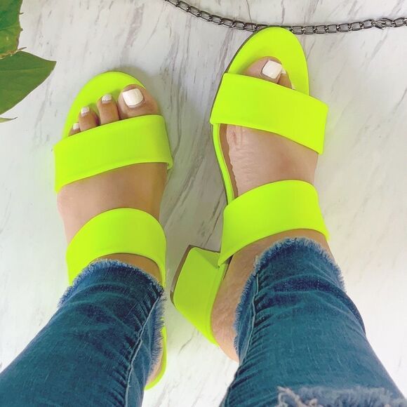 Neon Lime Small Block Heel - Picture 2 of 4